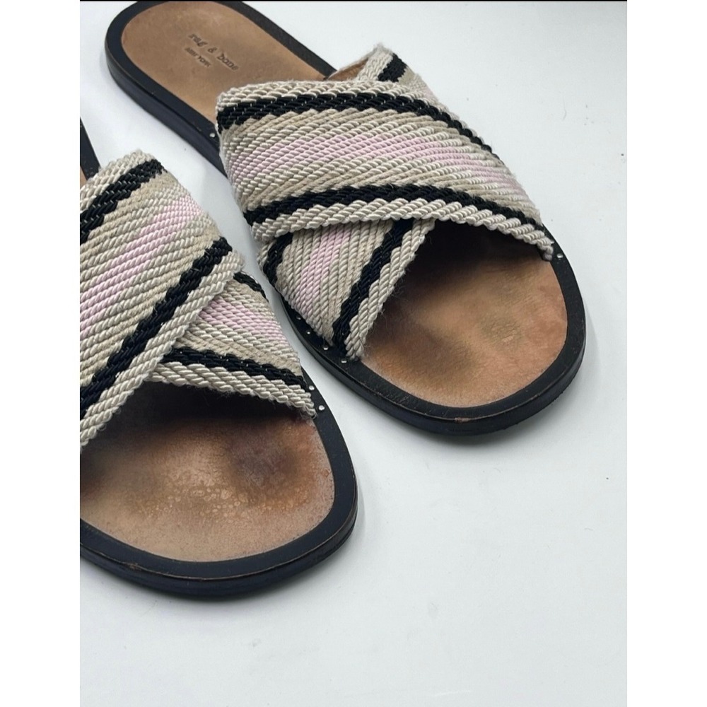 Rag & Bone Keaton Pink Cream Black Woven Crisscross Slide Sandals Sz 40/10 - Picture 3 of 10